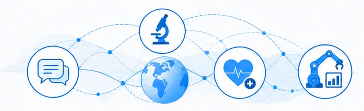 Scientific applications connecting language, scientific discovery, healthcare, and engineering